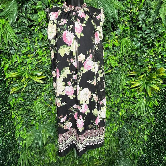 Women Dress Medium Black Floral Sleeveless Flared Ups & Downs 1228 - Picture 5 of 11